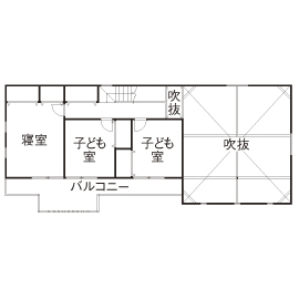 三重県津市、白い外観のモダンハウス、２階間取り図