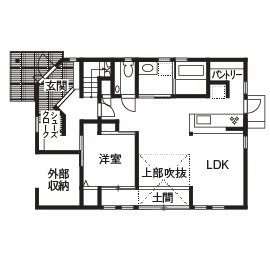 愛知県小牧市の新築住宅１階間取り、APOA建築