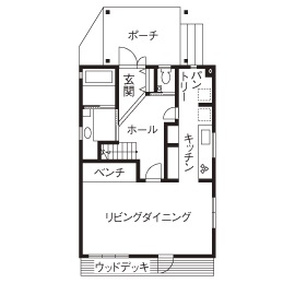 三重県伊勢市、インダストリアルな家、１階間取り図